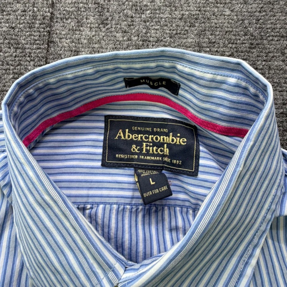 VTG Abercrombie & Fitch Men Large Muscle Fit Stripe Button Down Shirt Blue White